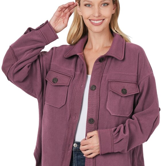 Women’s Oversized Fleece Shacket – Cozy Fall Layering Jacket with Elbow Patches - Picture 2 of 3